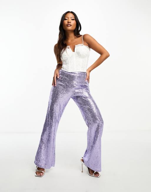 Collective the Label Petite exclusive sequin wide leg pants in pewter