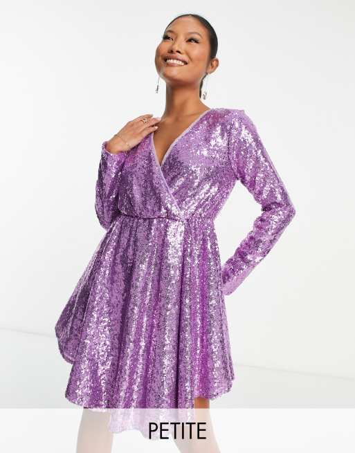 Purple sequin wrap store dress