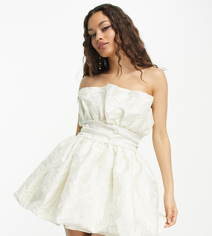 Collective the Label Petite exclusive structured bandeau mini dress in jacquard ivory-White