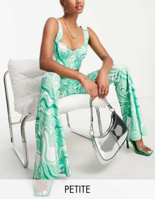 Collective The Label Petite Collective the Label Petite exclusive trouser co-ord in green swirl print