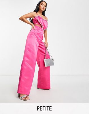 Collective the Label Petite exclusive valentines embellished heart wide leg jumpsuit in bright pink - ASOS Price Checker