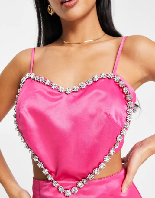 ASOS DESIGN Fiona flocked heart bodysuit in hot pink - ShopStyle