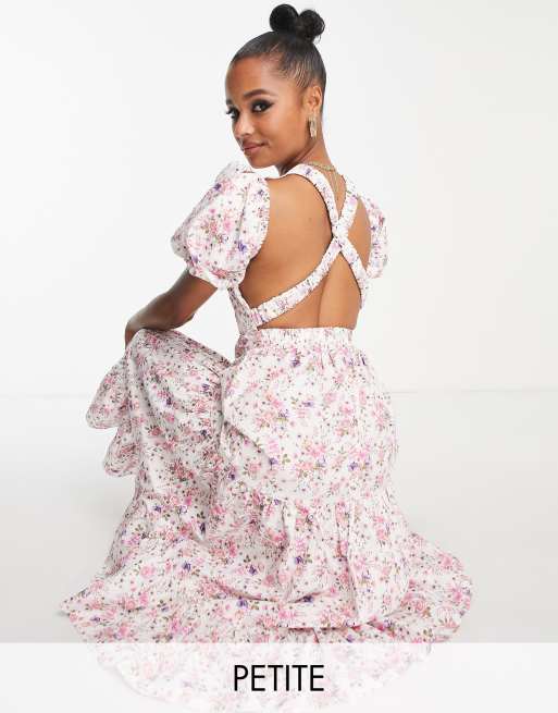 Collective the Label Petite Exclusives - Midi jurk met stroken en gekruiste achterkant in vintage bloemenprint