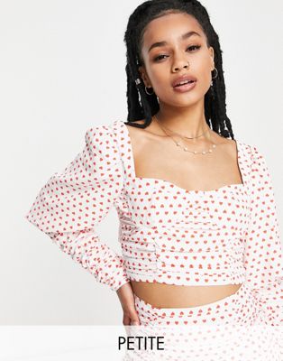 Collective the Label Petite exclusive bow back crop top co-ord in ditsy heart print - ASOS Price Checker