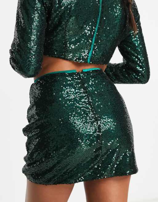 Collective the Label Petite - Exclusivité - Mini-jupe d'ensemble à sequins - Vert émeraude, 2 de 4
