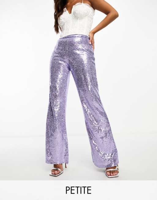 Collective The Label Petite – Exklusive Pailletten-Hose in Pewter mit weitem Schnitt