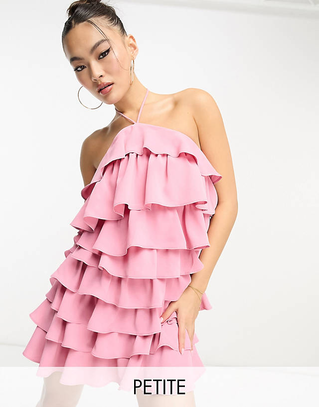 Collective the Label Petite halterneck frill mini dress in pink ZN9902