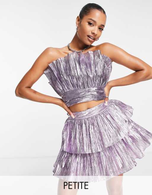Collective the Label Petite – Krótki metaliczny top bandeau w liliowym kolorze, część zestawu