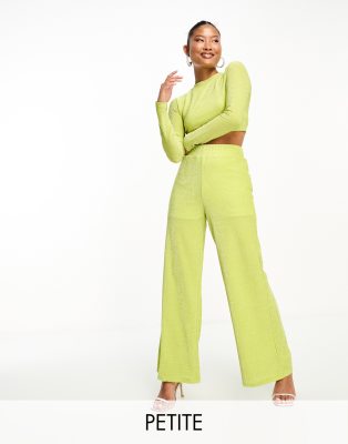 Collective The Label Petite Collective the Label Petite metallic knit trouser co-ord in olive-Green