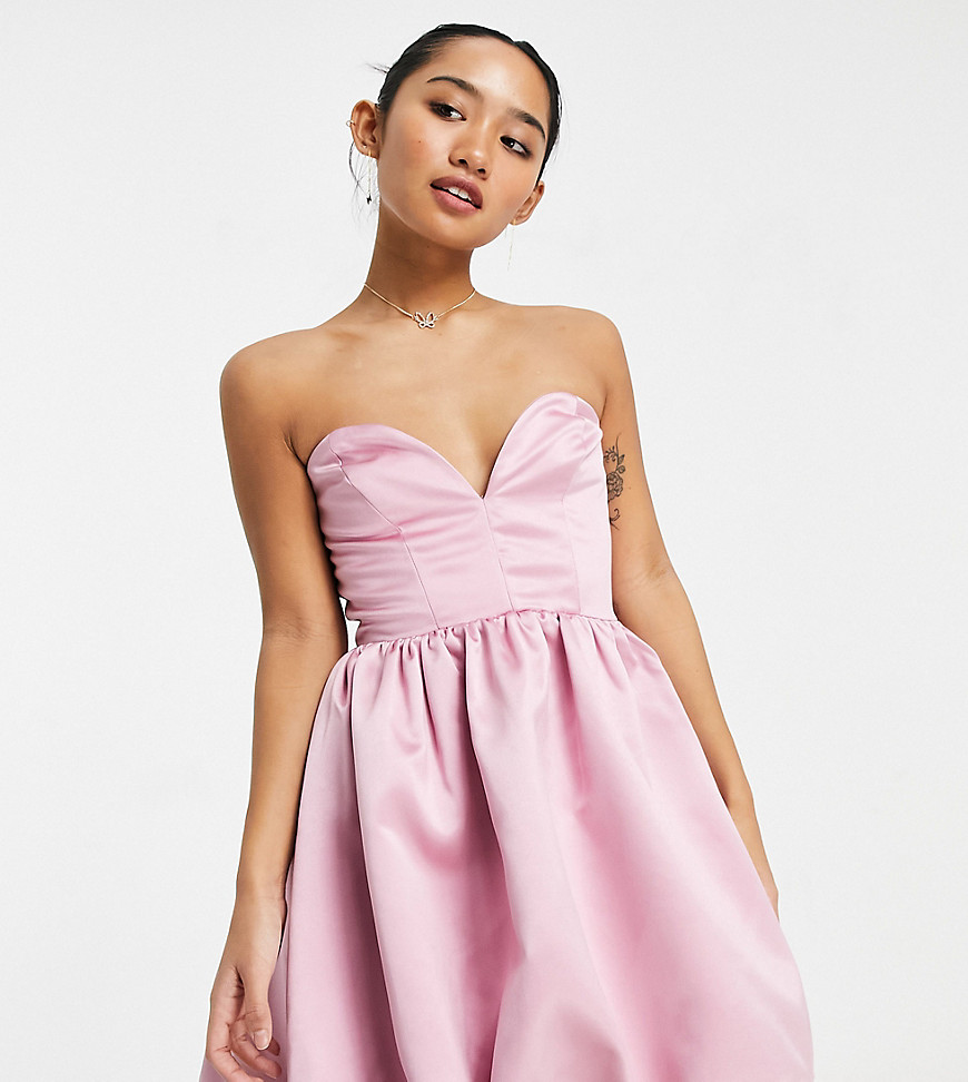 Collective the Label Petite plunge puffball mini dress in cosmetic pink