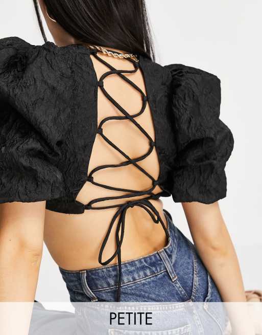 Collective the Label Petite puff sleeve backless crop top co ord