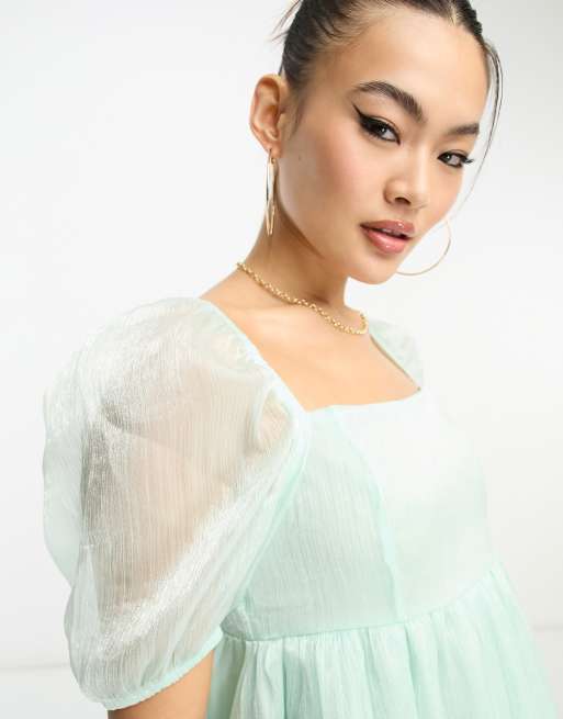 Asos tulle midi outlet dress with sheer sleeve