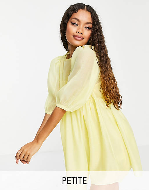 Collective the Label Petite puff sleeve mini shift dress in lemon yellow