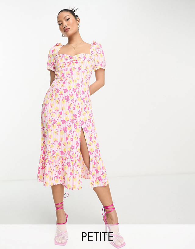 Collective The Label Petite - puff sleeve tea midi dress in bright floral