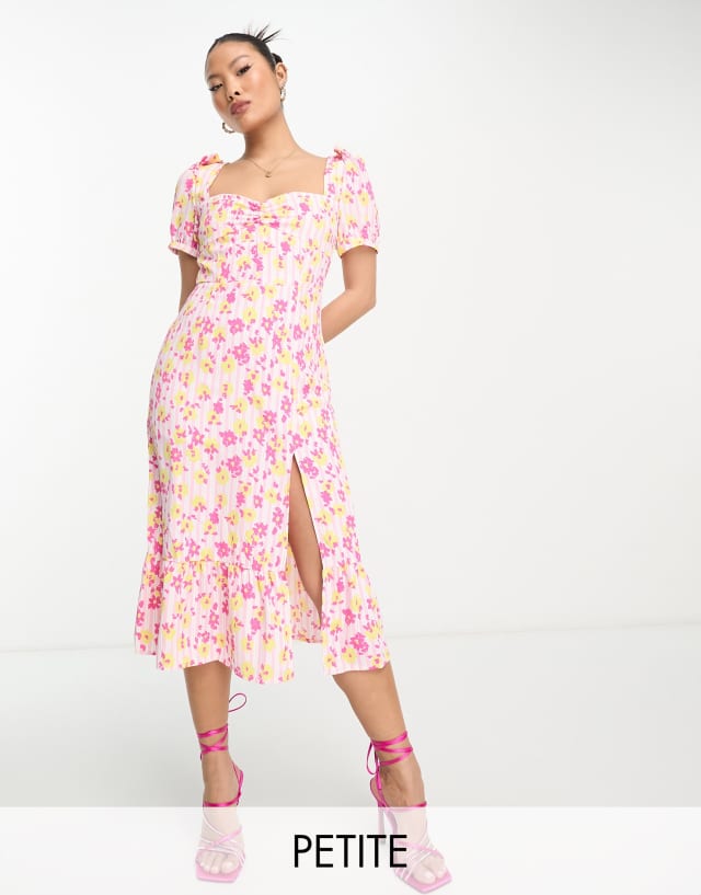 Collective The Label Petite puff sleeve tea midi dress in bright floral