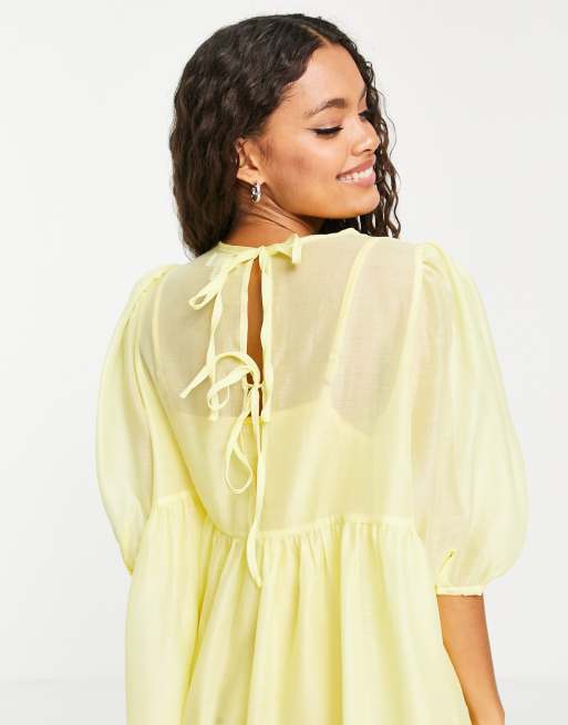 Collective the Label Petite Robe droite courte manches bouffantes Jaune citron