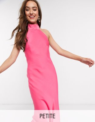 hot pink satin maxi dress