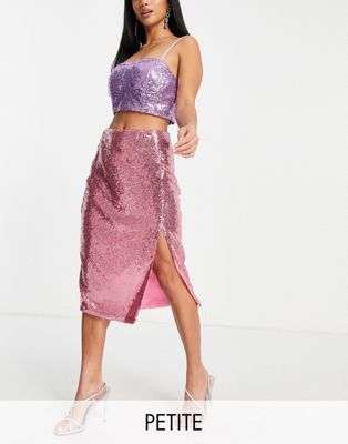 Collective the Label Petite sequin split midi skirt co-ord in pink