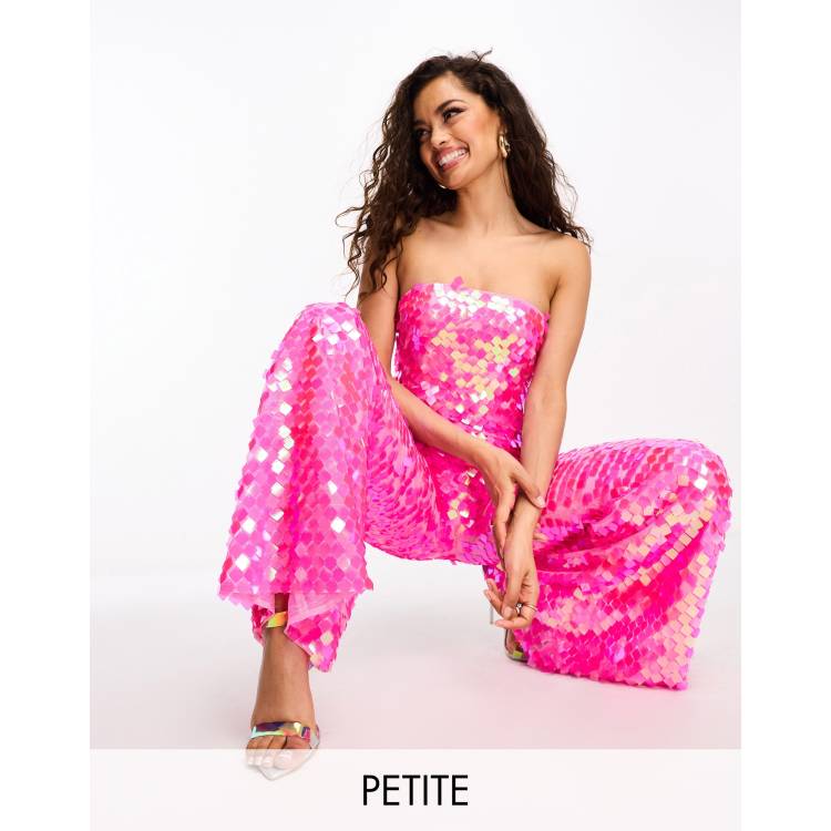 Collective the Label Petite strapless disc sequin jumpsuit in pink