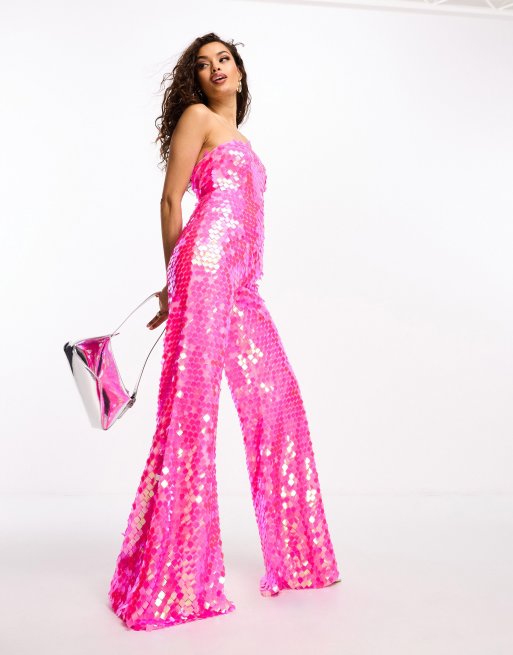 Collective the Label Petite strapless disc sequin jumpsuit in pink, 2 of 4