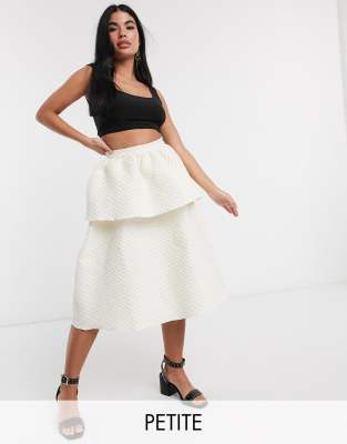 Collective The Label Petite textured tiered prom skirt in ivory-White