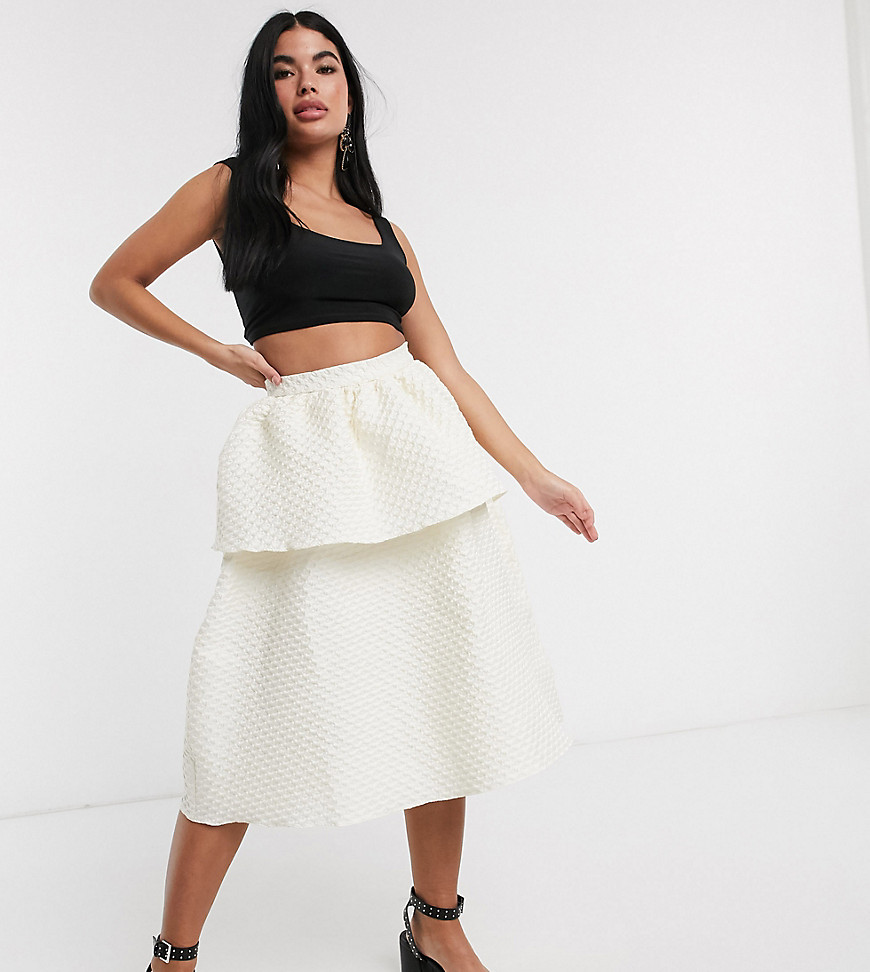 Collective The Label Petite textured tiered prom skirt in ivory-White