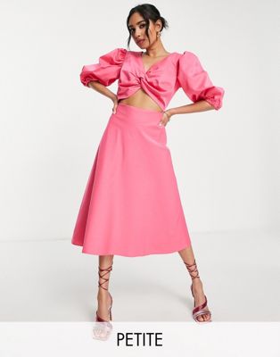 Collective the Label Petite twist front cut out back midi dress in bright pink