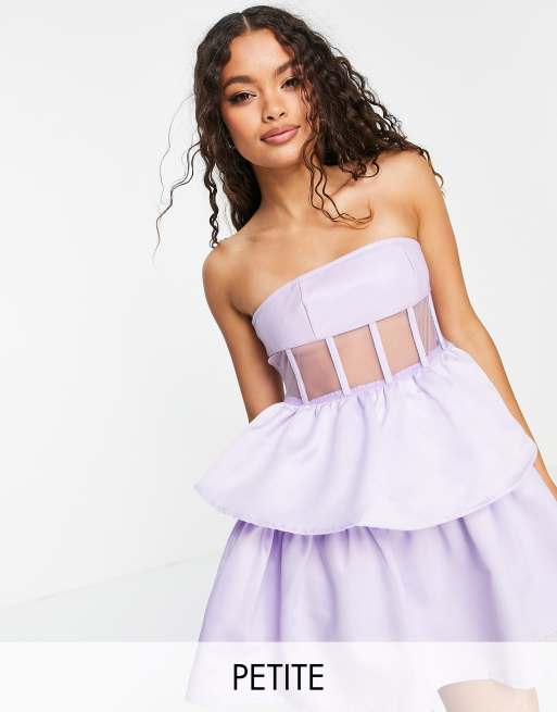 Collective The Label Petite - Vestito corto con dettaglio a corsetto e gonna a balze in ecopelle PU lilla