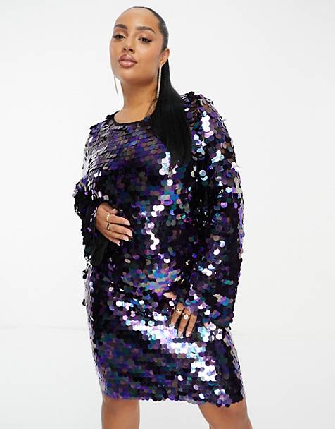 Collective the Label Plus exclusive disc sequin mini dress in petrol mix