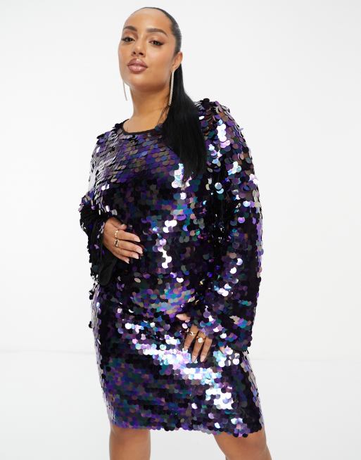 Collective the Label Plus exclusive disc sequin mini dress in petrol ...