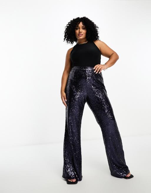 Collective The Label Plus - Exclusives - Broek met wijde pijpen en lovertjes in nachtblauw