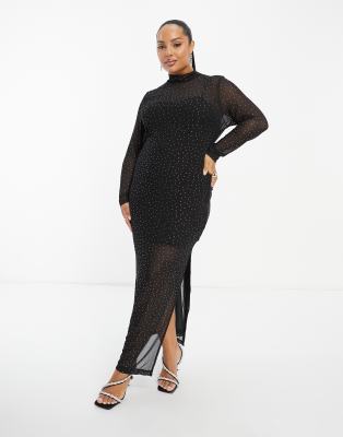 Collective The Label Curve Collective The Label Plus Mesh Maxi Dress In Black Diamante