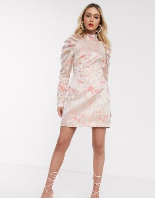 pink puff sleeve mini dress