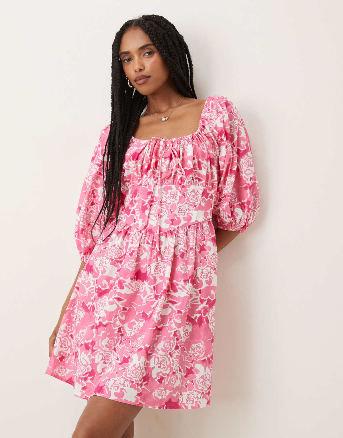 Collective The Label Puff sleeve mini dress in pink roses
