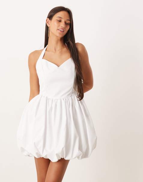 Collective The Label Puffball halterneck mini dress in white - view 1