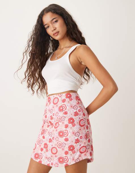 Collective The Label Quilted mini skirt in pink red vintage floral