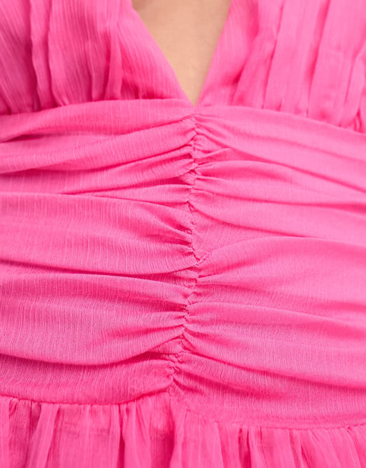 Collective The Label - Robe courte froncée à la taille avec manches bouffantes - Rose vif , 3 de 4