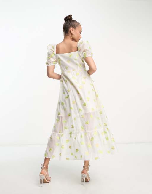 Collective The Label - Robe en organza à manches bouffantes - Ivoire fleuri, 2 de 4