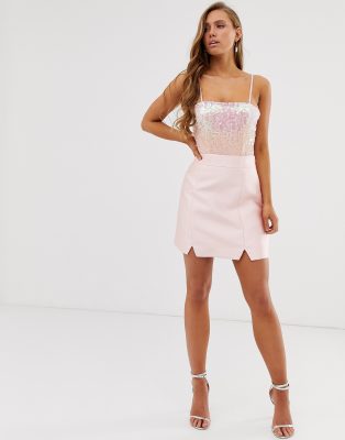 Collective The Label tailored a line skirt in pink sateen Pink