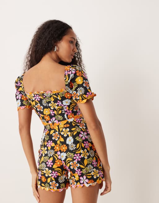 Collective The Label Scalloped edge crop top in bright floral mix, 3 of 4