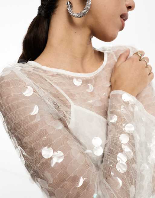 disc sequin dress white White Sequin Dresses for Events & Parties