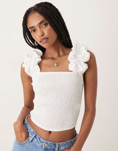 Collective The Label Shirred scrunchie strap top in white
