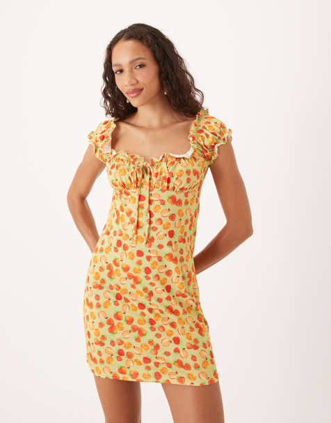Collective The Label Short sleeve a line mini dress in apple green fruit - view 1