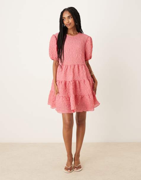 Collective The Label Short sleeve mini dress in textured rose - view 1