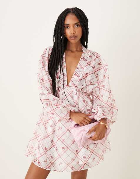 Collective The Label Skater mini dress in burgundy floral check