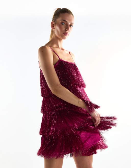 Collective The Label Spaghetti strap mini dress in pink tinsel, 4 of 4
