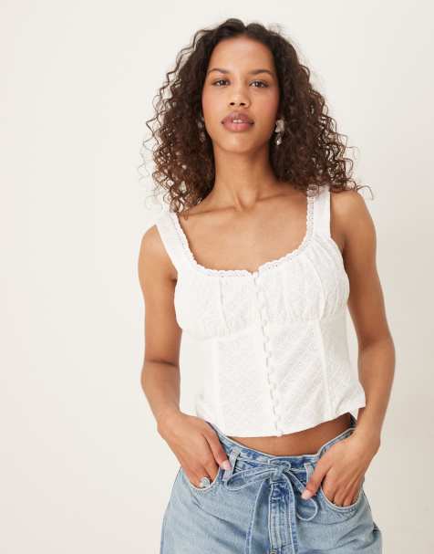 Collective The Label Square neck button front top in white