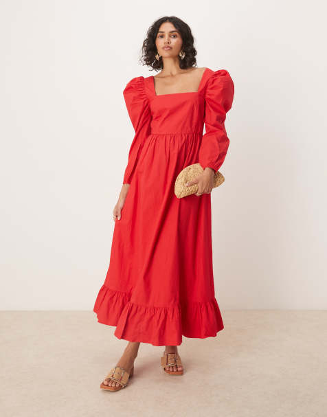 Collective The Label Square neck peplum midi dress in red - view 1