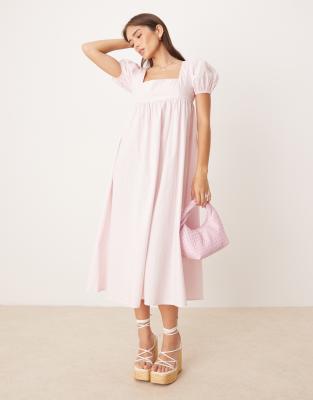 Collective The Label Square neck puff sleeve midaxi dress in light pink - view 1