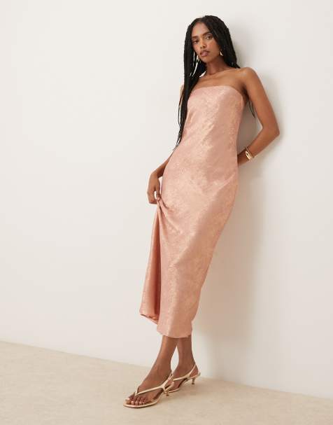 Collective The Label Strapless bias-cut midi dress in copper metallic - view 1